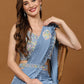 Blue Lycra Solid Ready to wear Saree with stitched Blouse - Vanita | Swadesiicart