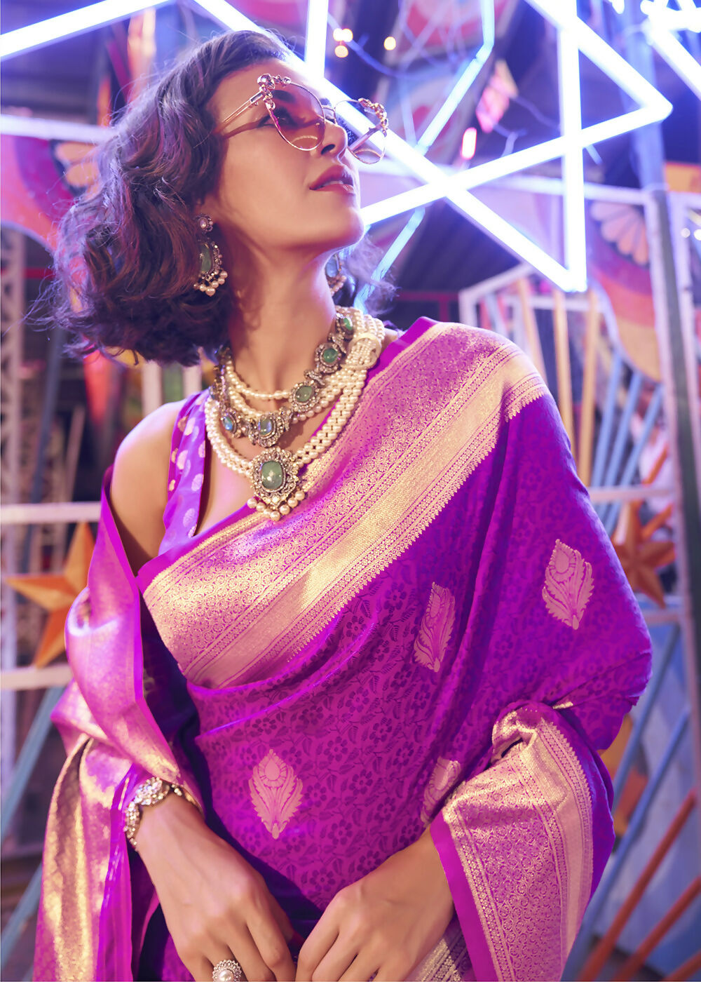Beautiful Magenta Handloom Weaving Silk Saree - Emponline | Swadesiicart