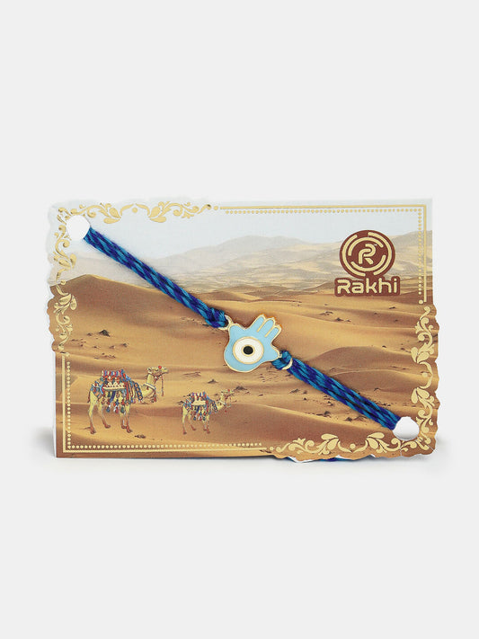 NVR Women & Men Set of 4 Blue Evil Eye Charm Rakhi With Roli Chawal & Chocolate | Swadesiicart