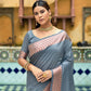 Vishnu Weaves Women's Grey Cotton Silk Zari Woven Butta Work Saree with Blouse - Swadesiicart