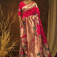 Vishnu Weaves Women's Pink Paithani Silk Zari Woven Saree with Unstitched Blouse - Swadesiicart