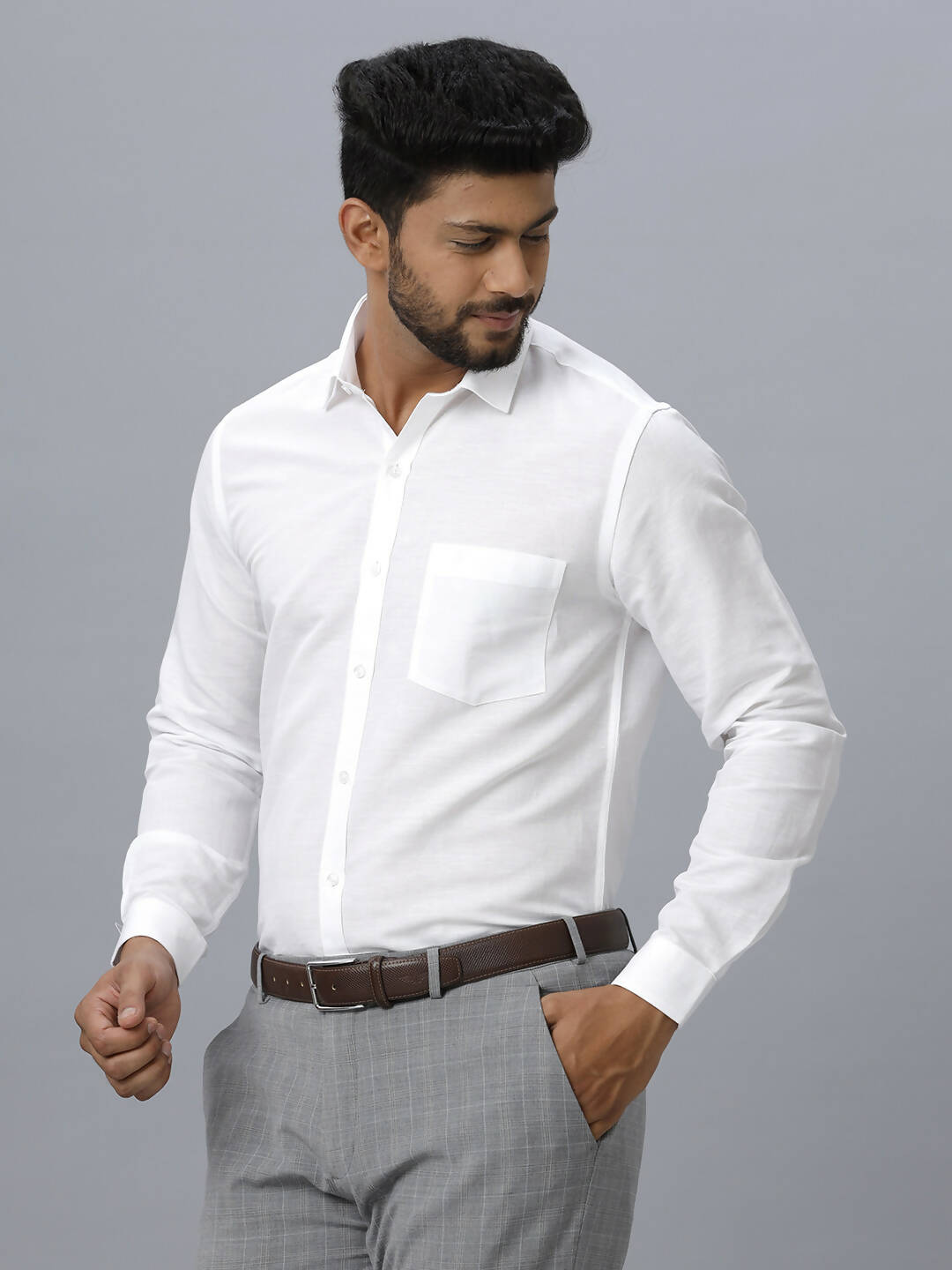 Ramraj Cotton Mens Full Sleeve Formal 100 % Cotton White Shirt | Swadesiicart
