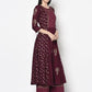 Aniyah Rayon Wine Color Block Print Anarkali Kurta (AN-172K)