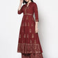 Aniyah Rayon Maroon Block Print Anarkali Palazzo Set (AN-212K)