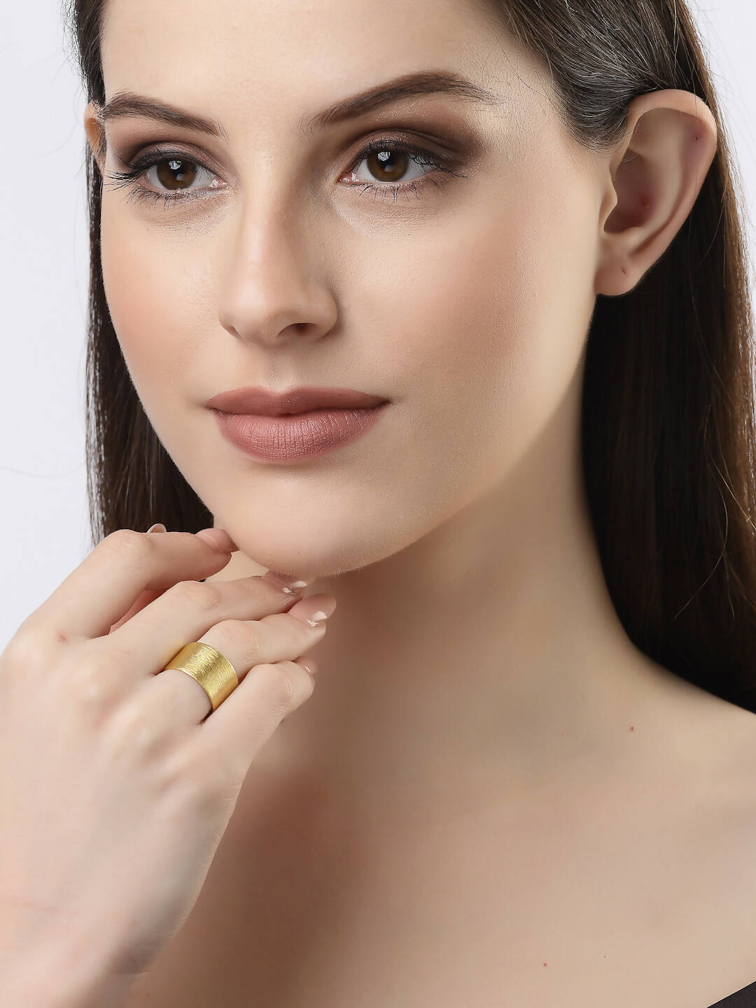 NVR Women Gold-Polished Solid Adjustable Finger Ring | Swadesiicart