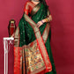 Jyoti Fashion Women's Bottle Green Paithani Silk Zari Woven Saree with Blouse | Swadesiicart