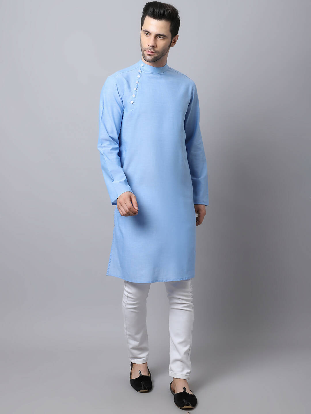 Even Apparels Blue Pure Cotton Men's Kurta With Side Placket (MMS503) | Swadesiicart