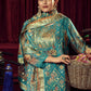 Jyoti Fashion Women's Turquiose Organza Jacquard Woven Kurta with Trouser & Dupatta | Swadesiicart