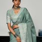 Shree Shyam Fashion Elegant Sea Green Woven Linen Saree with Contrast Zari Border & Tassels - Soft & Breathable Party Wear