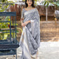 Vishnu Weaves Women's Grey Pure Cotton Zari Woven Saree with Blouse - Swadesiicart