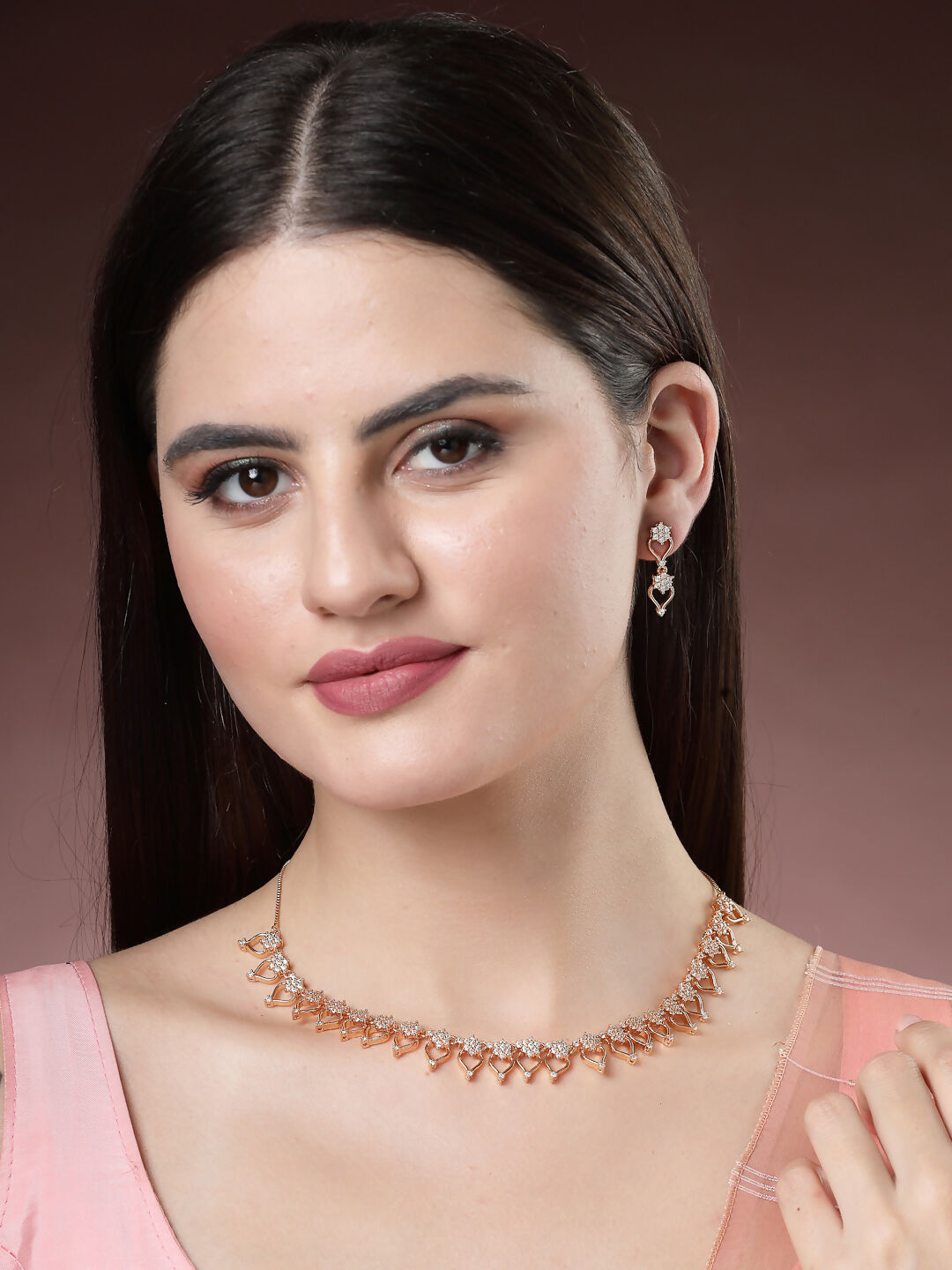NVR Women's Gold-Polished American Diamond-Studded Handcrafted Jewellery Set - Swadesiicart
