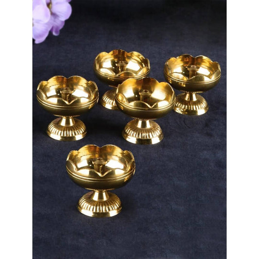 Tied Ribbons Gold Toned 5 Pieces Akhand Brass Diyas | Swadesiicart