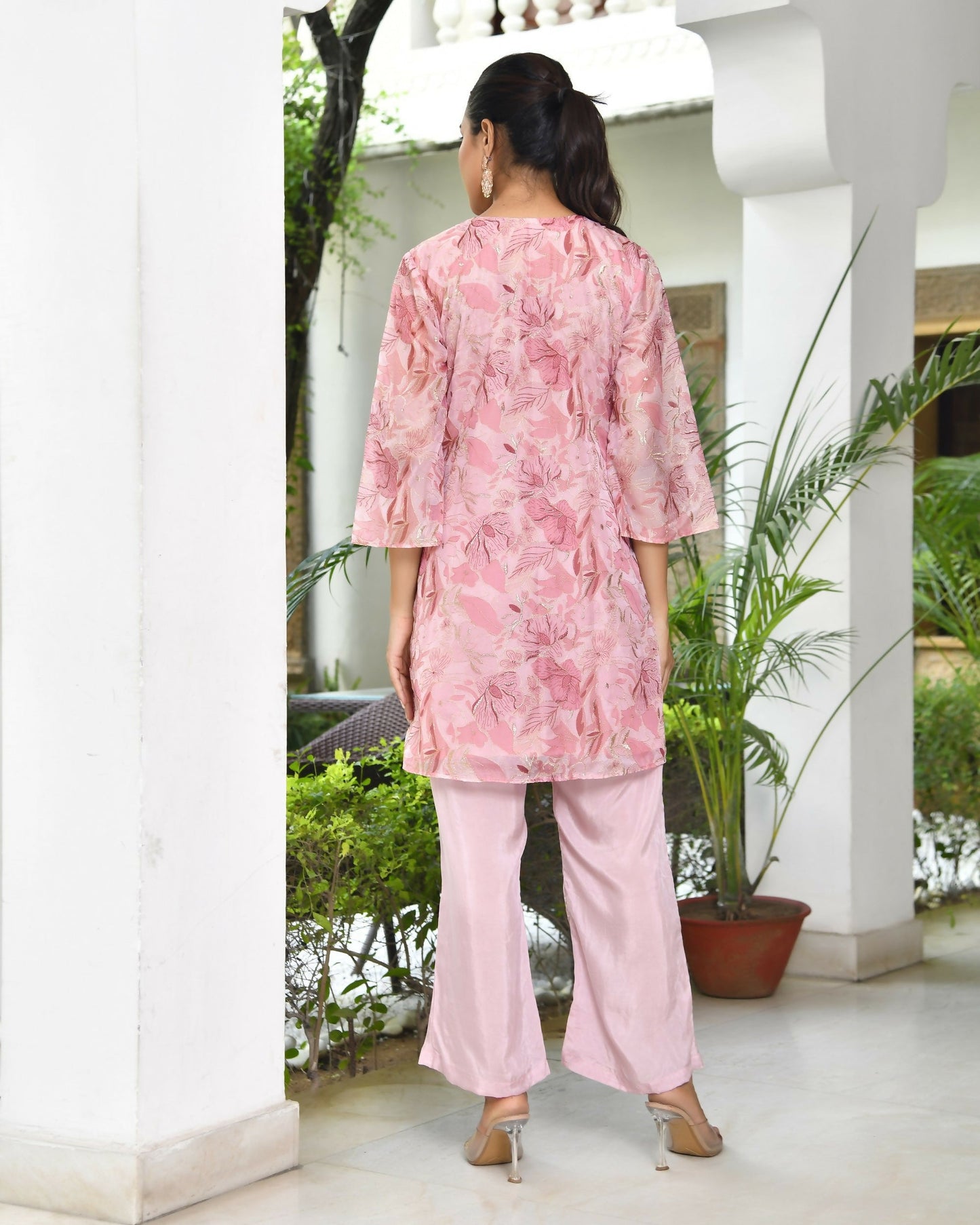 Vaasva Women's Pink Organza Digital Printed Cord Set - Swadesiicart