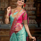 DEIANA'S Beautiful Designer Golden zari Soft Lichi Silk Saree - Sky - Swadesiicart