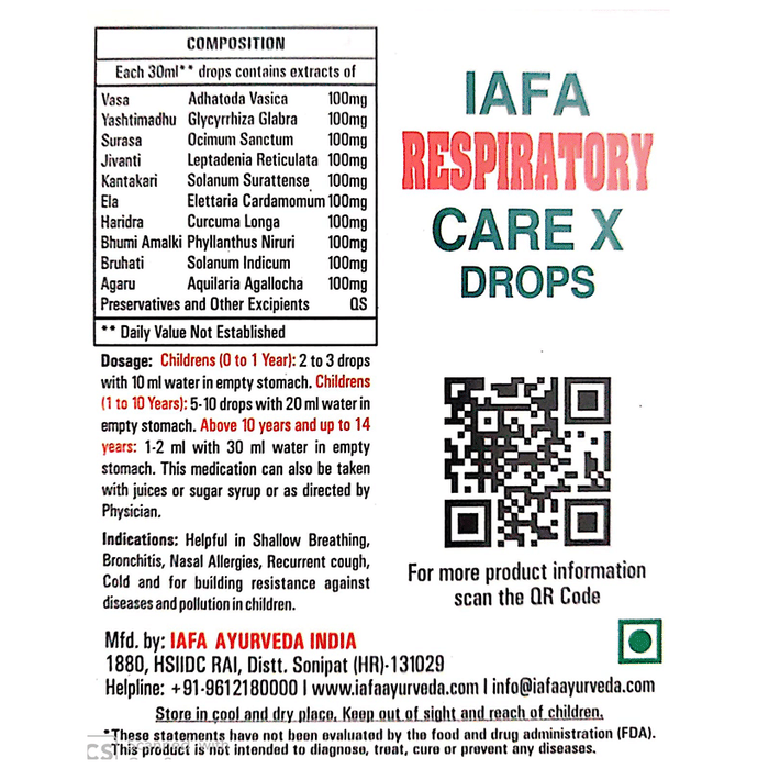 Iafa Ayuveda Respiratory Care X Drop | Swadesiicart