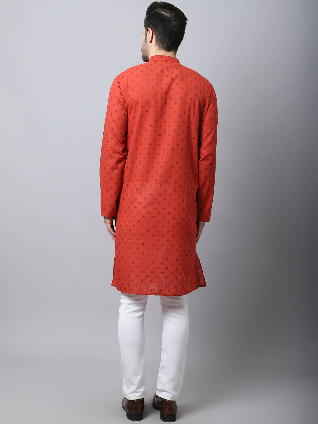 Even Apparels Red Pure Cotton Men's Kurta With Band Collar (CHK1167) | Swadesiicart