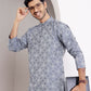 Blue Viscose Woven Jacquard Work Men's Kurta - Mahotsav
