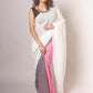 Exclusive Collection Beautiful Khadi Cotton White Grey Pink Handloom Saree - Swadesiicart