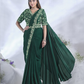 Green Crepe Satin Silk Designer Ready to wear saree with stithced Blouse - Mohmanthan Aura | Swadesiicart