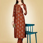 Jyoti Fashion Women's Rust Viscose Rayon Embroidered Kurta Pant Set | Swadesiicart