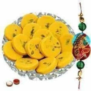 Rakshabandhan Fancy Rakhi with Kesar Peda Sweet | Swadesiicart
