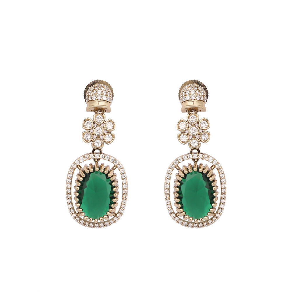Nuyug 18K Gold Plated Emerald Blossom Necklace Set | Swadesiicart