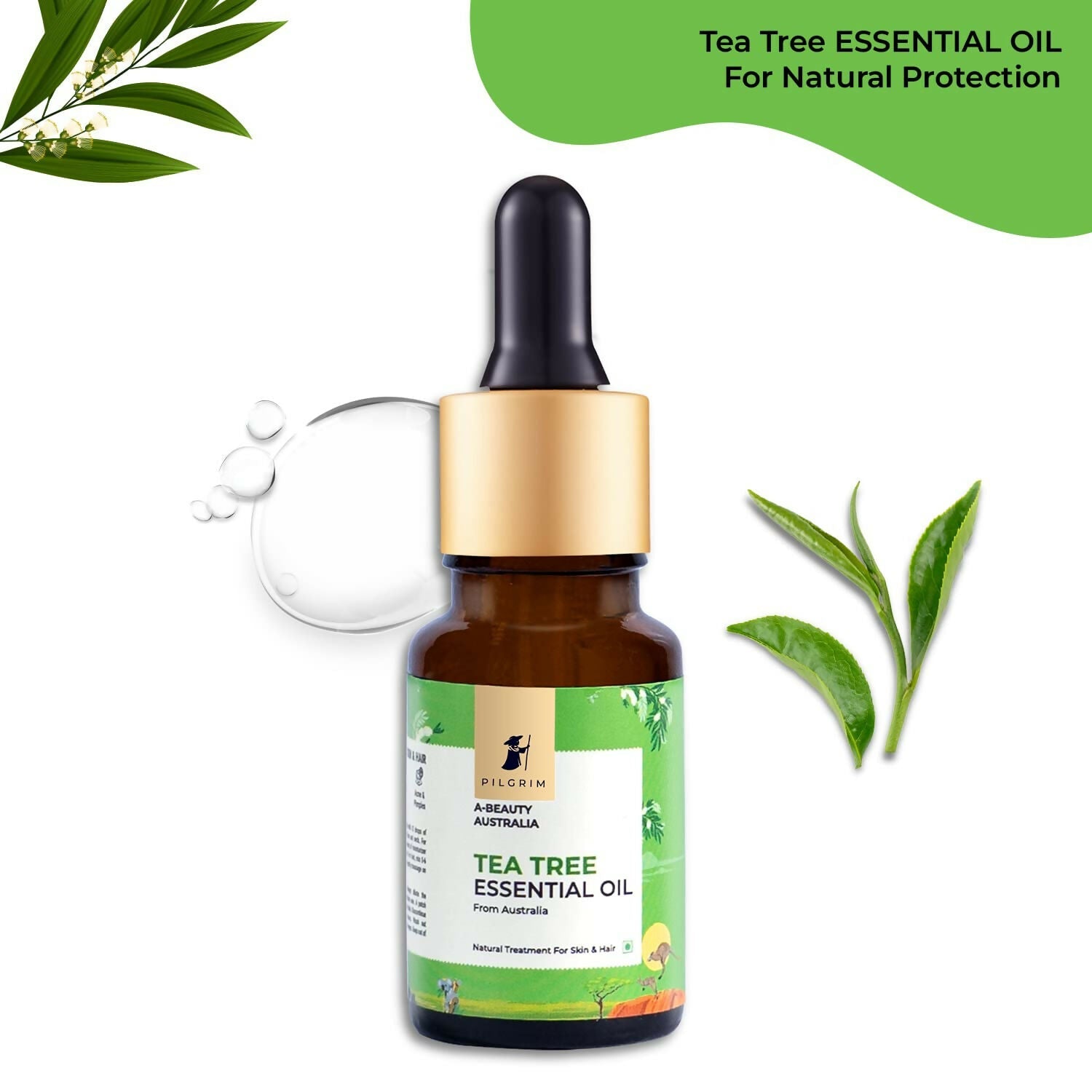 Pilgrim Australian Tea Tree Essential Oil For Hair, Skin Care, Acne & Pimples - Swadesiicart