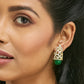 Nuyug 22K Gold-Plated Green Gemstone & Zircon Studded Contemporary Filigree Motif Studs | Swadesiicart