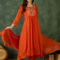 The52 Orange Women's Gorgeous Embroidered Chinon Fabric Flared Kurta Pant and Dupatta Set - Swadesiicart