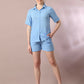 Myshka Women's Blue Solid Shirt Collar Party Shirt With Shorts Co-ord set - Swadesiicart