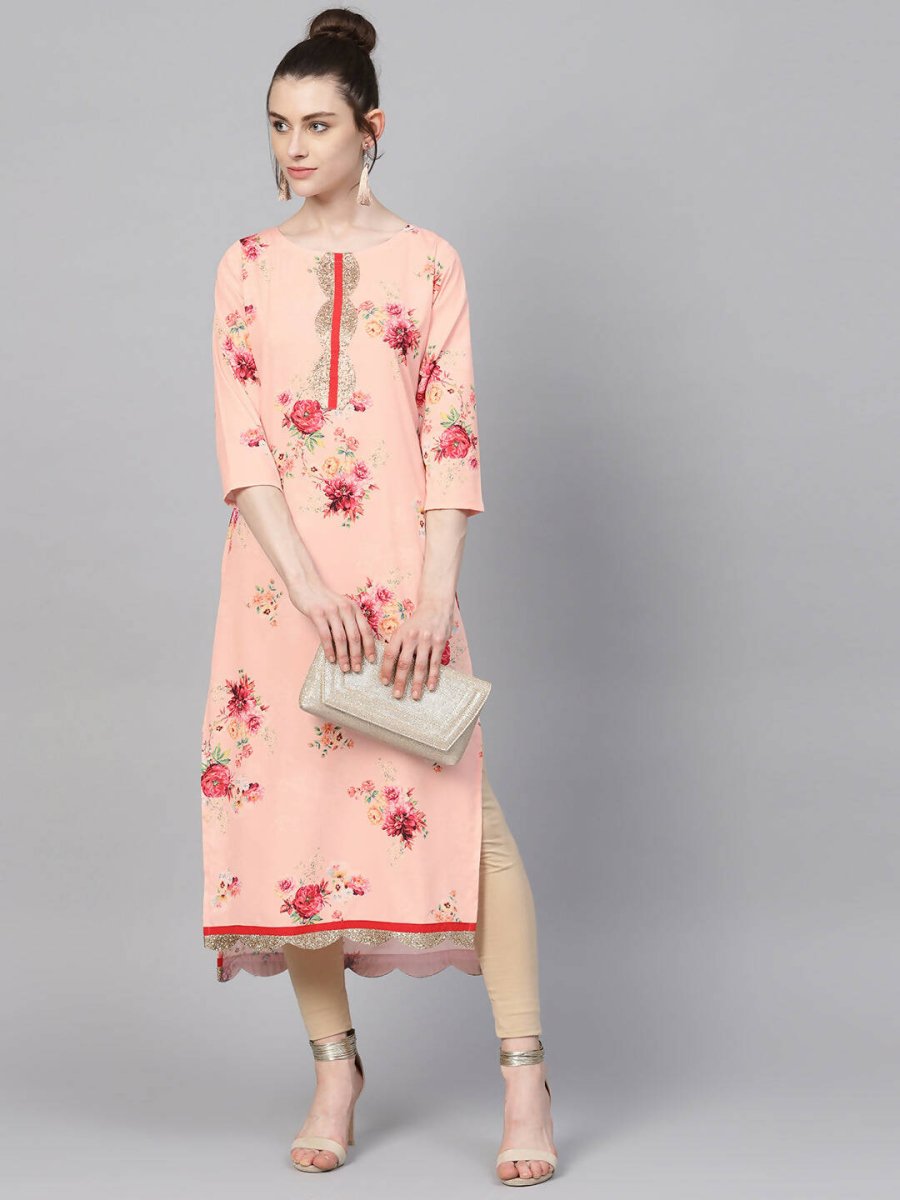 Ahalyaa Peach Crepe Digital Print Kurta | Swadesiicart