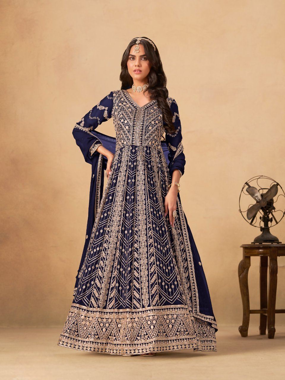 Anaita Navy Blue Faux Georgette Stitched Anarkali Suit with Heavy Embroidery Work