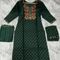Jyoti Fashion Women's Bottle Green 14KG Rayon Foil Print with Embroidery Kurta Set | Swadesiicart