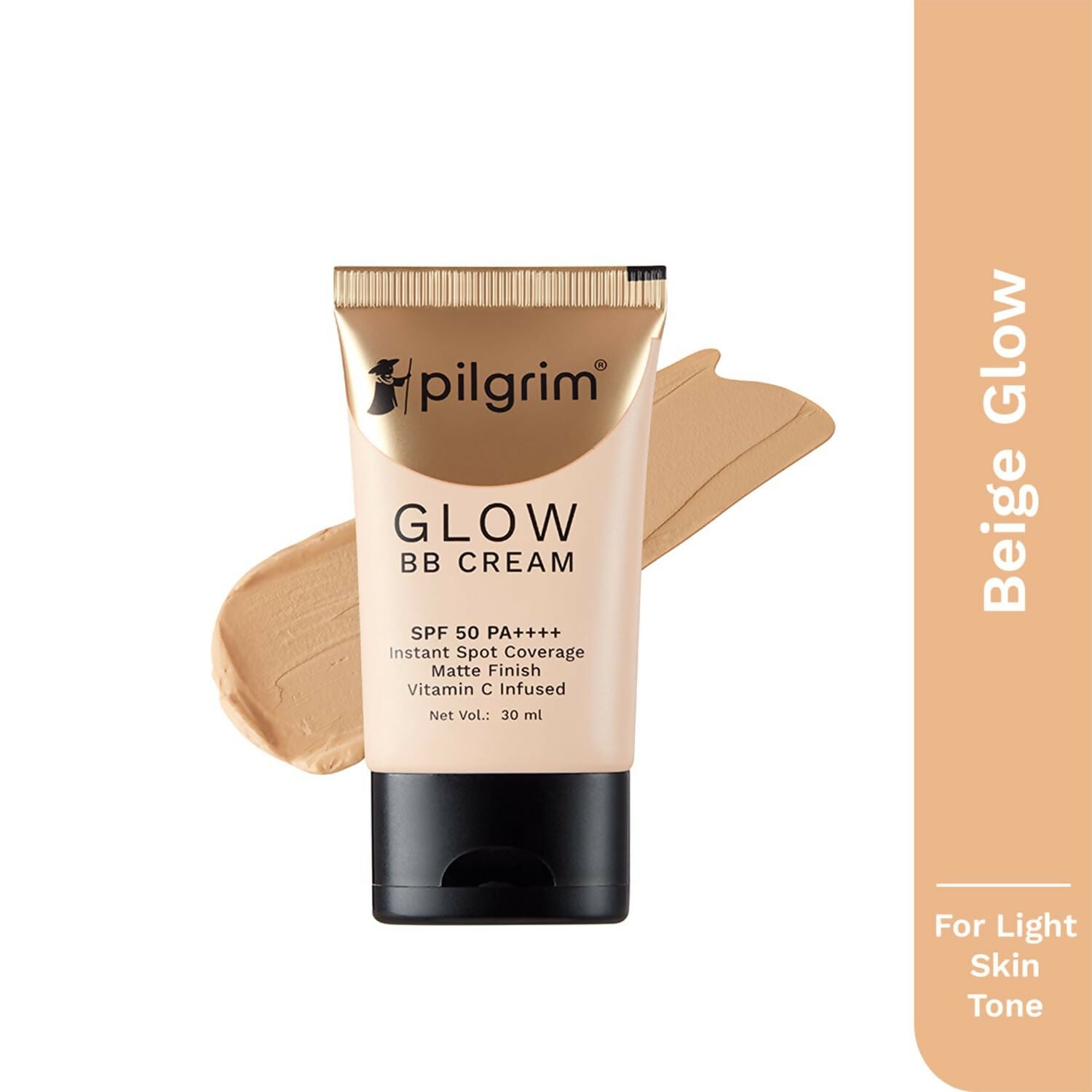 Pilgrim Glow BB Cream SPF 50 PA++++ Instant Spot Coverage Matte Finish Vitamin C Infused - Beige Glow - Swadesiicart