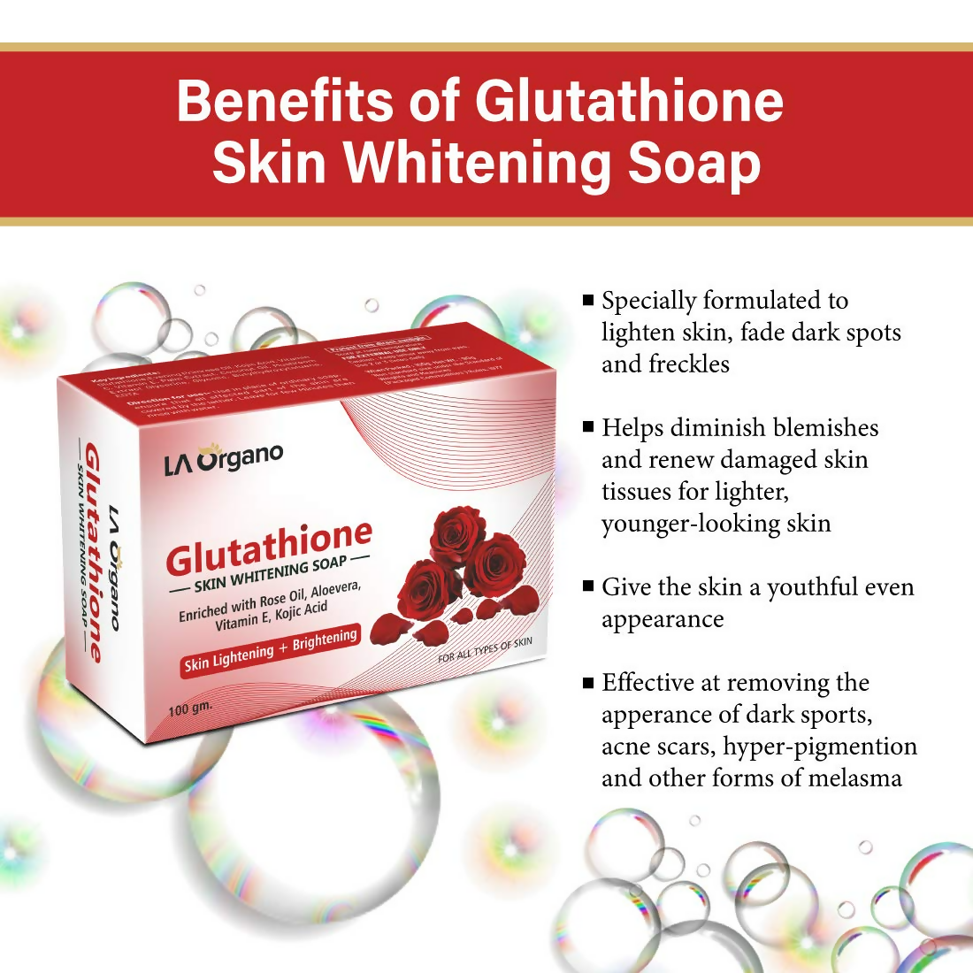 LA Organo Glutathione Rose Skin Lightening & Brightening Soap | Swadesiicart