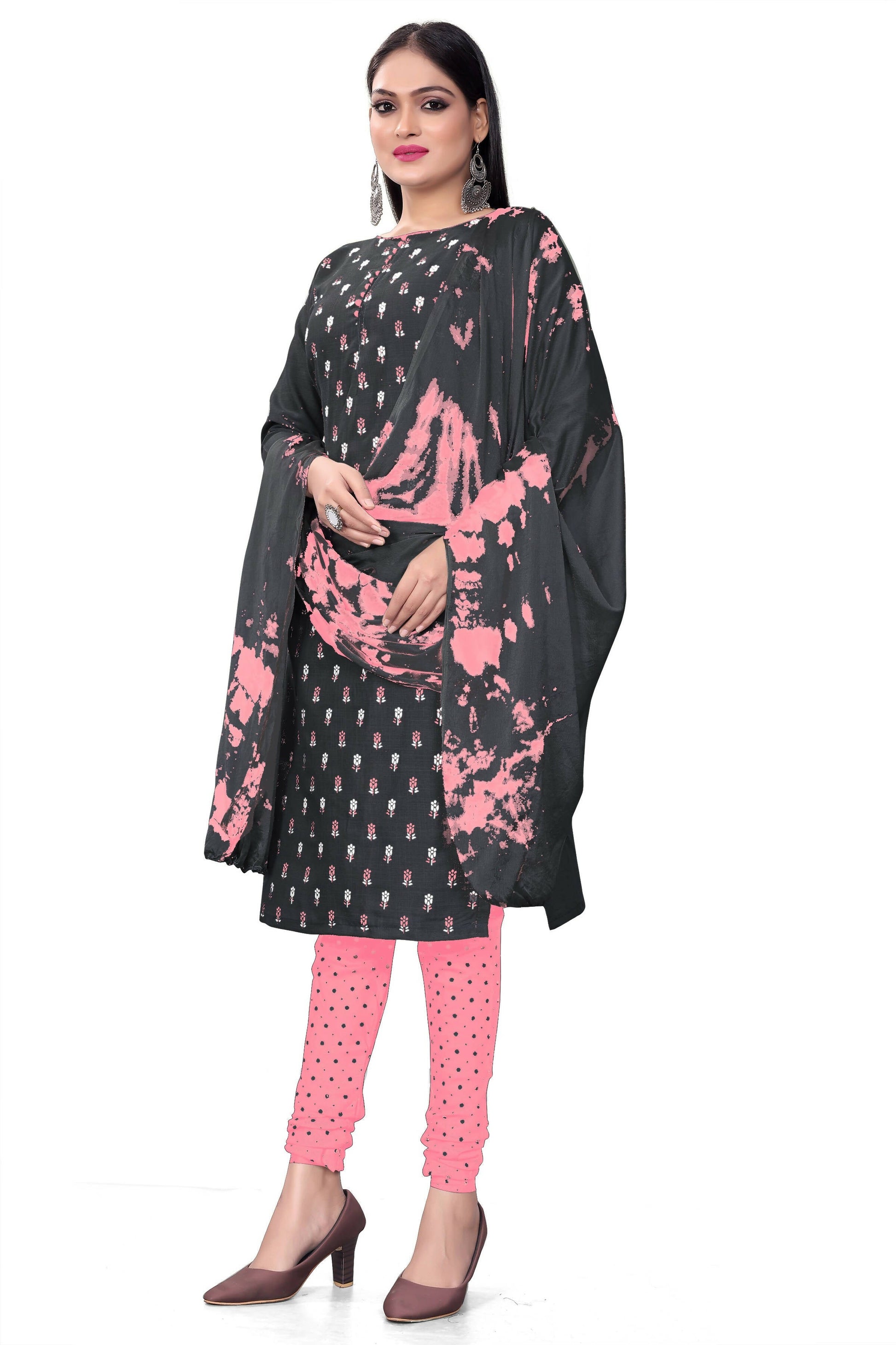 Black Slab cotton Printed Unstitched Dress Material - Tanvi
