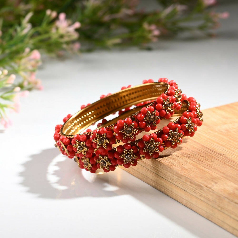 Afast Designer Fancy Party Bangle/ Kada Set, Red, Metal, Pack Of 2 - Afast Enterprises