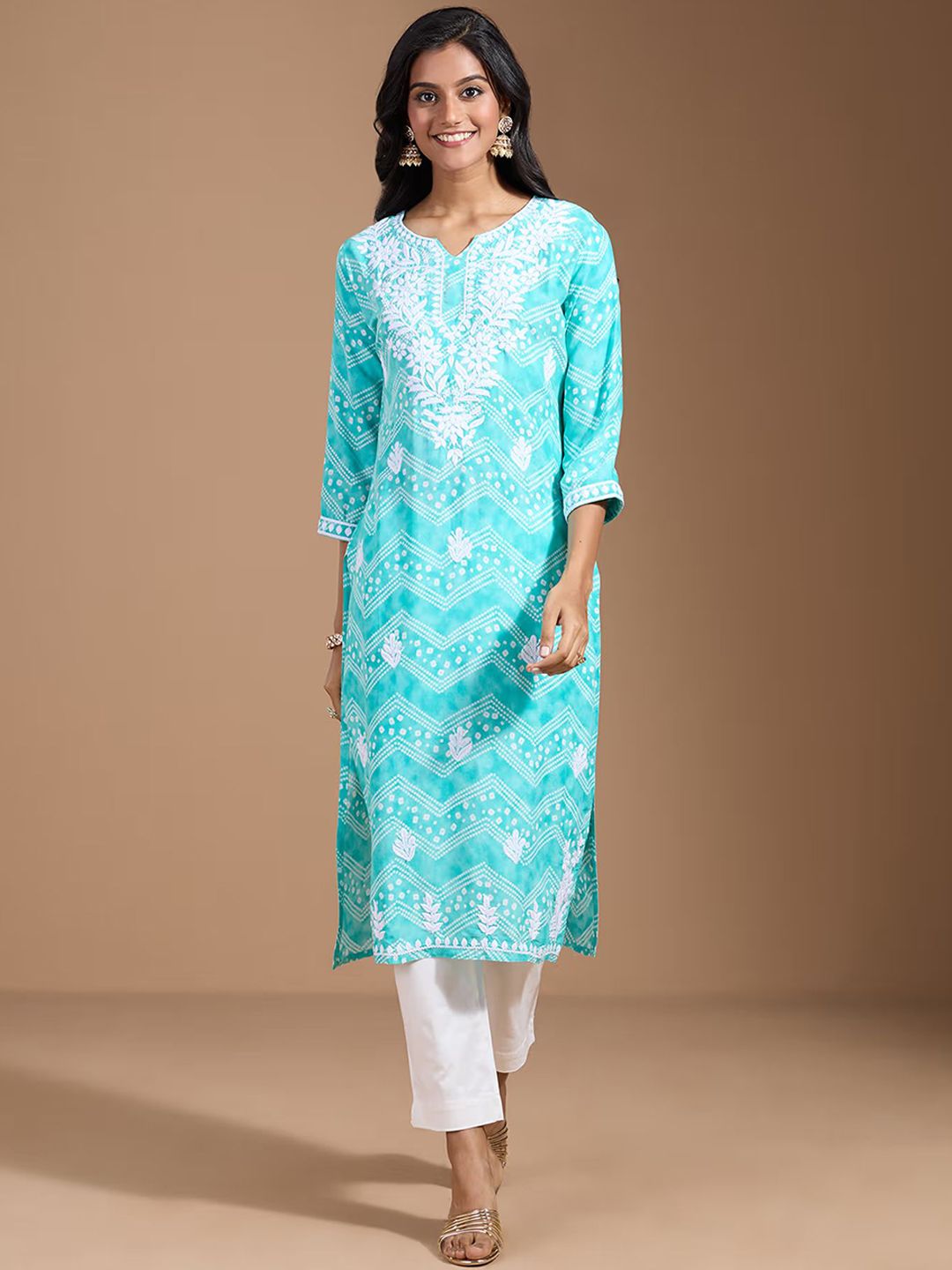 Ode by House of Pataudi Women Ethnic Motifs Embroidered Chikankari Kurta | Swadesiicart