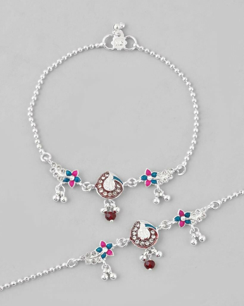 VOJ Set of 2 Traditional Stone Studded Anklet - Swadesiicart