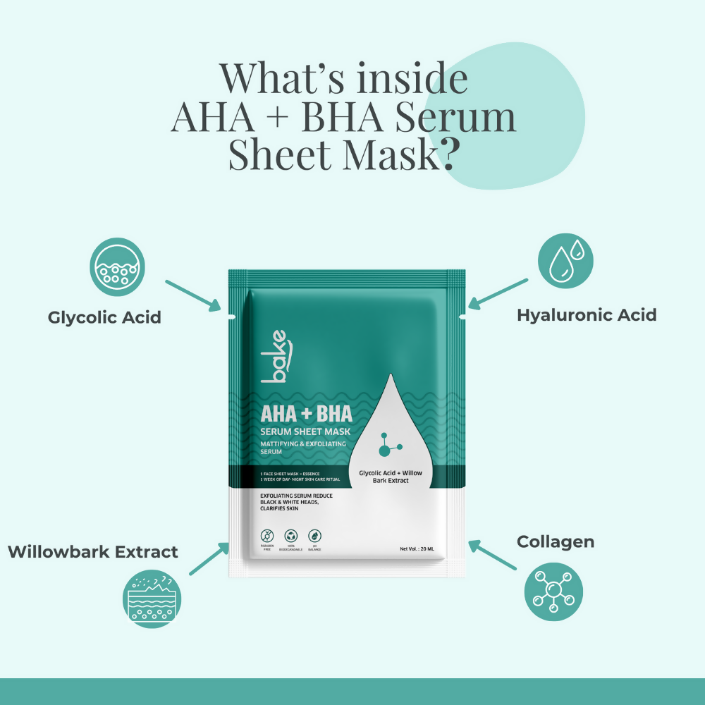 Bake AHA + BHA Serum Sheet Mask | Swadesiicart