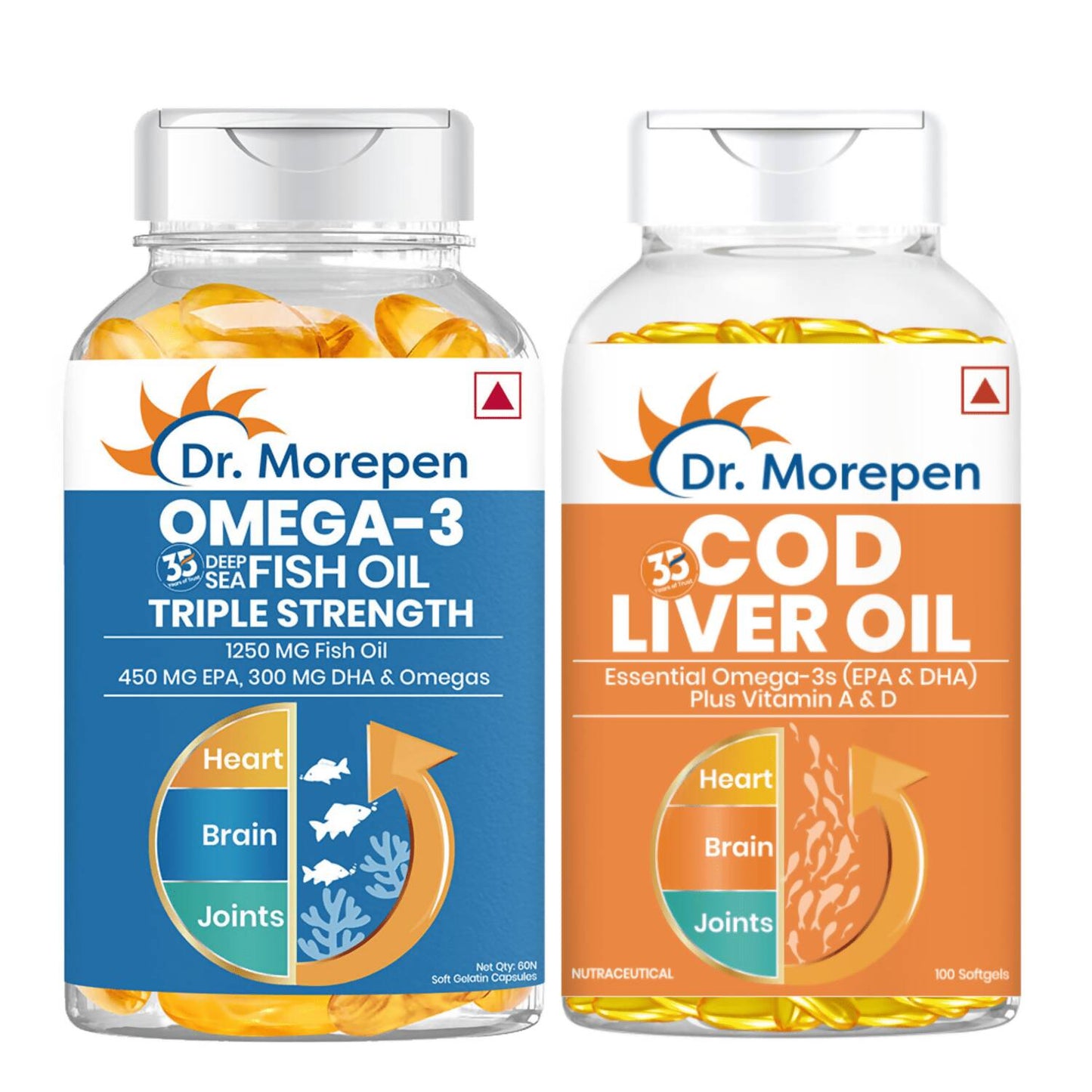 Dr. Morepen COD Liver Oil Softgels and Omega 3 Deep Sea Fish Oil Softgels Combo - Dr Morepen