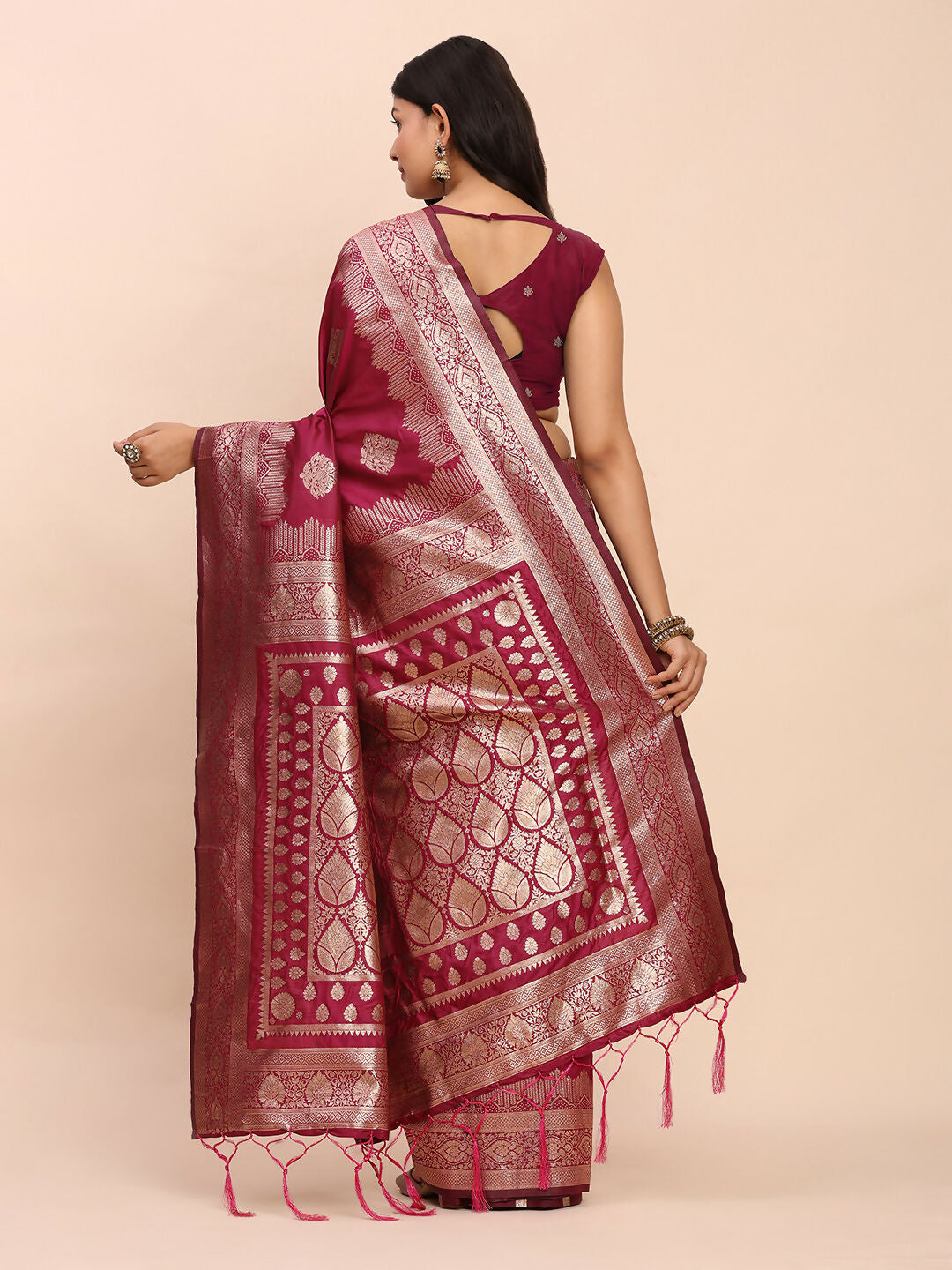 Astita Banarasi Silk Magenta Saree | Swadesiicart