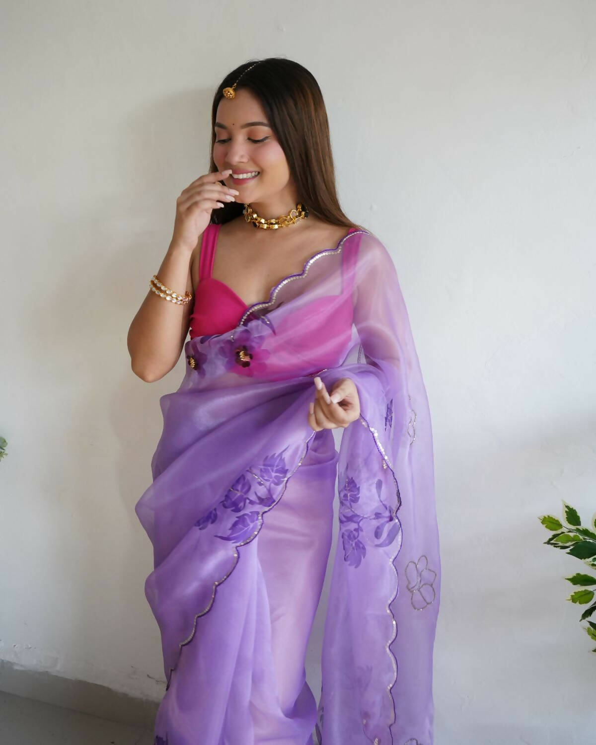 Vamsee Purple Organza Saree - Swadesiicart