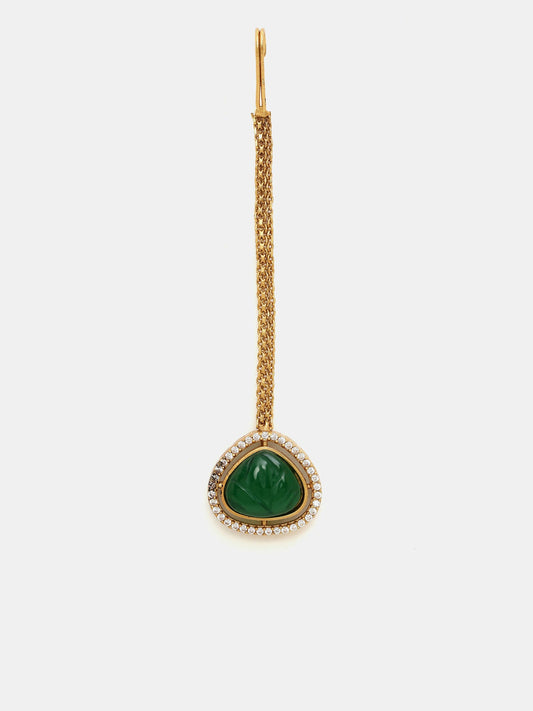 Ruby Raang Gold Polished Green Stone Kundan Maang Tikka | Swadesiicart