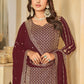 Mesmeric Maroon Faux Georgette Palazzo Suit with Embroidery - Emponline | Swadesiicart
