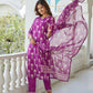 The52 Wine Women's Beautiful Cotton Blend Fabric Printed Work Straight Kurta, Pant and Dupatta Set - Swadesiicart