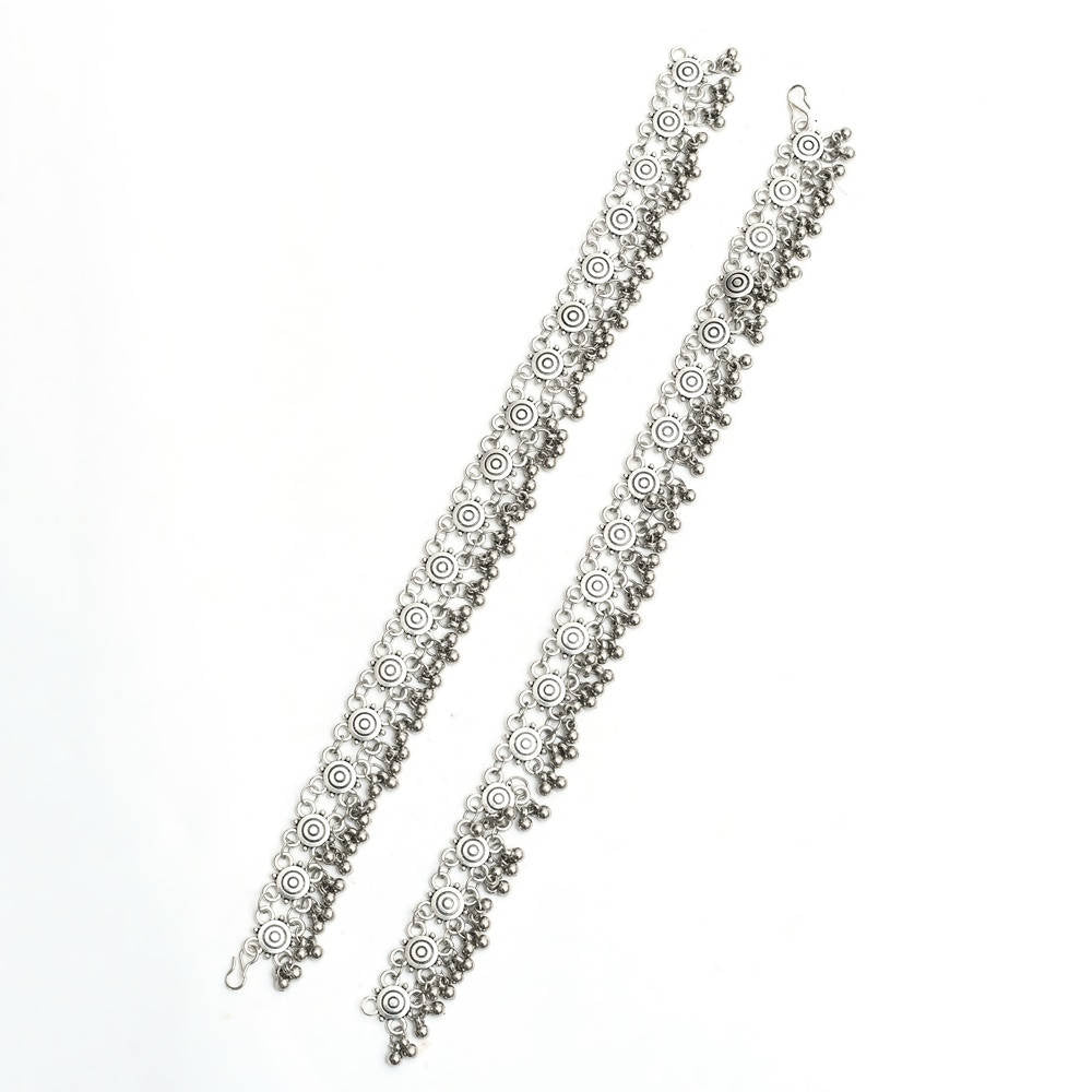Mominos Fashion Kamal Johar Oxidised Silver Anklets For Bridal Wear | Swadesiicart