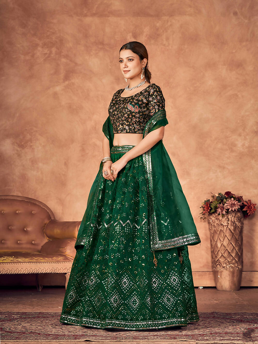Wedding Designer Green Organzalehengha Choli - Anbazaar | Swadesiicart