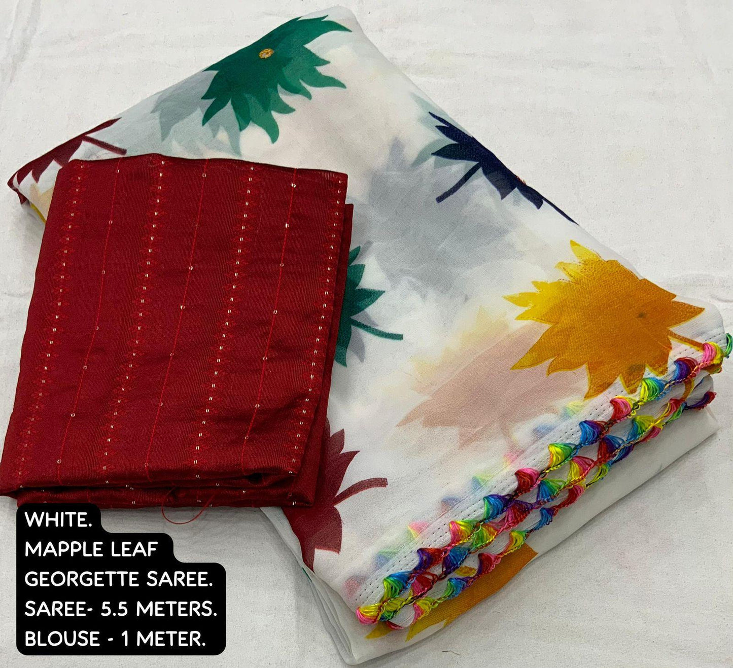 White Poly Georgette Ethnic Motifs Saree with Unstitched Blouse - Hiral Fashion | Swadesiicart