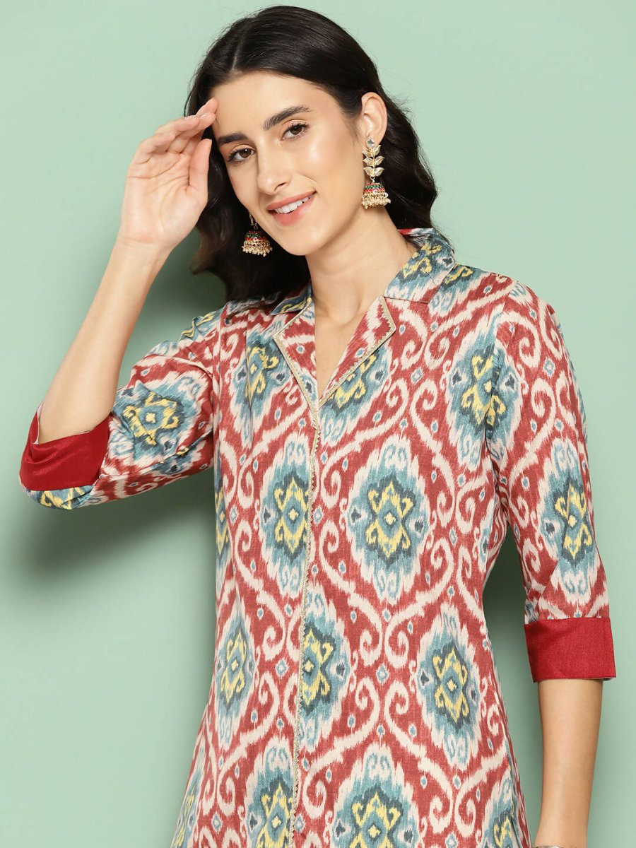 Ahalyaa Women's Traditional wear Kurta - Red | Swadesiicart